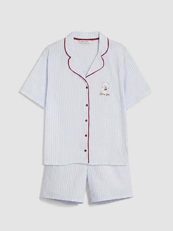 LCW Young Gömlek Yaka Çizgili Kadın Şortlu Pijama Takımı