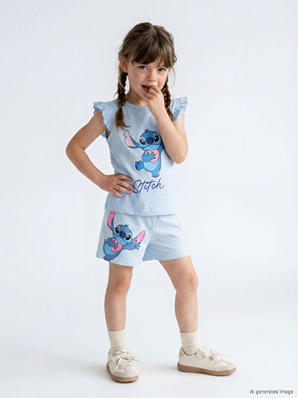 LCW Kids Lilo & Stitch Baskılı Kız Çocuk Şort