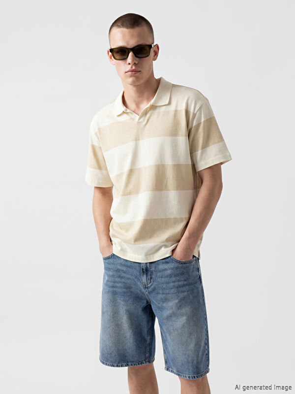 XSIDE Relaxed Fit Polo Yaka Çizgili Erkek Tişört