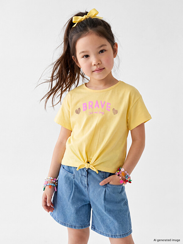 LCW Kids Taşlı Kız Çocuk Tişört