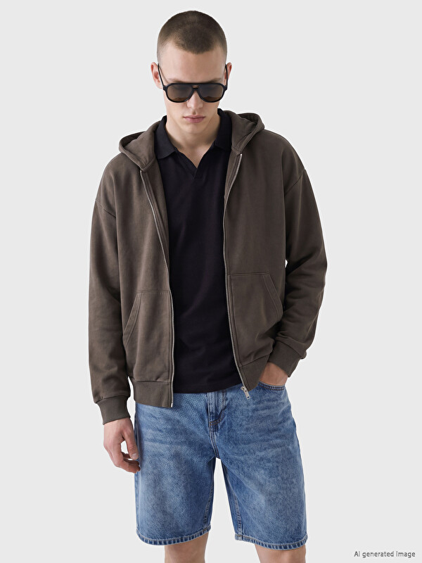XSIDE Kapüşonlu Erkek Fermuarlı Sweatshirt