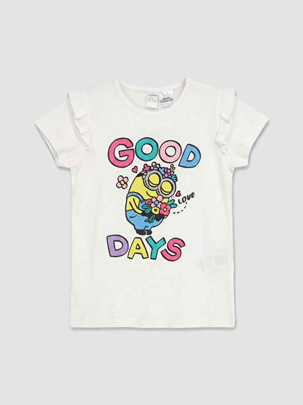 LCW Kids Bisiklet Yaka Minions Baskılı Kız Çocuk Tişört