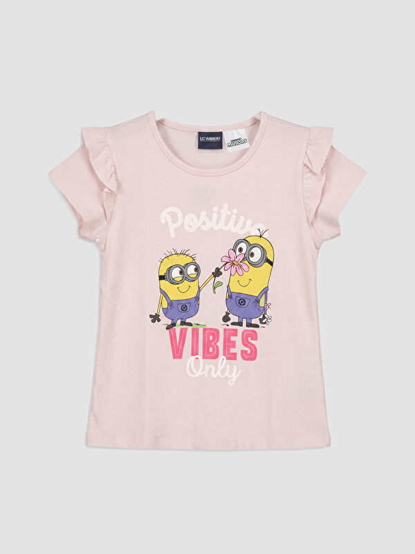 LCW Kids Bisiklet Yaka Minions Baskılı Kız Çocuk Tişört