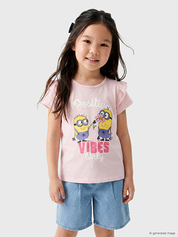 LCW Kids Minions Baskılı Kız Çocuk Tişört