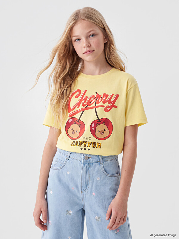 LCW Kids Crew Neck Capyfun Printed Girls' T-Shirt