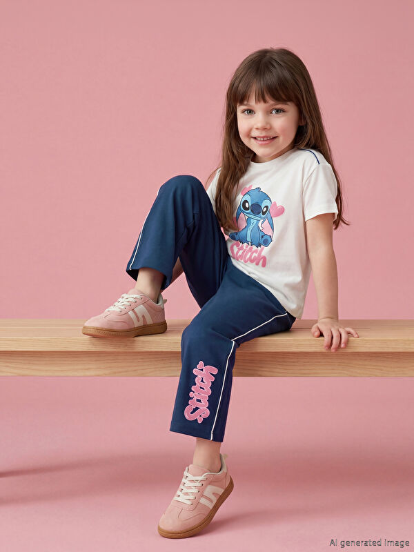 LCW Kids Stitch Baskılı Kız Çocuk Takım
