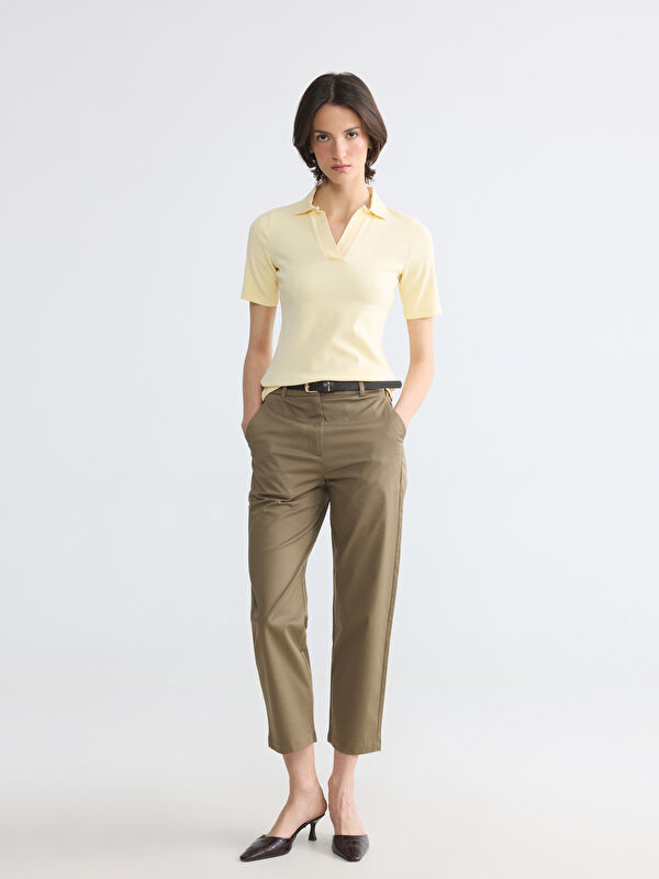 LCWAIKIKI Classic Beli Kemerli Gabardin Kadın Pantolon