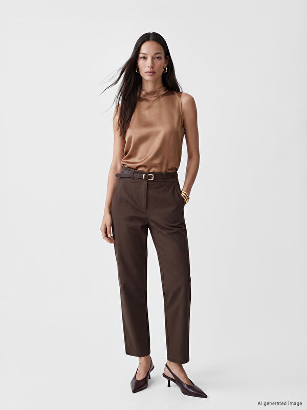 LCWAIKIKI Classic Beli Kemerli Gabardin Kadın Pantolon