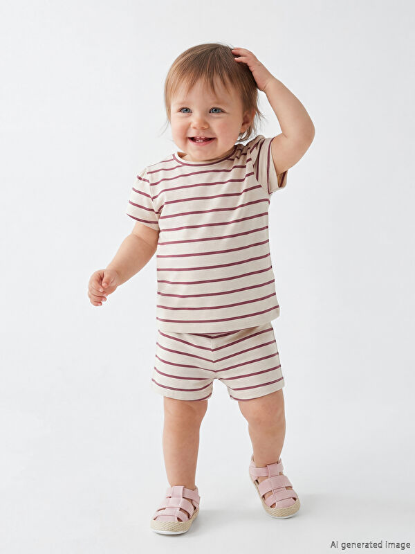 LCW baby Çizgili Kız Bebek Tişört ve Şort
