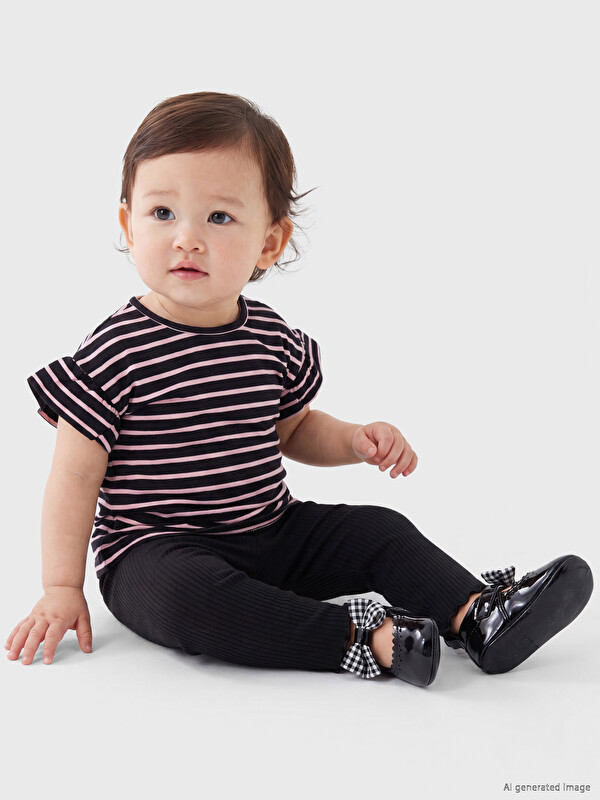 LCW baby Çizgili Kız Bebek Tişört ve Tayt Takım