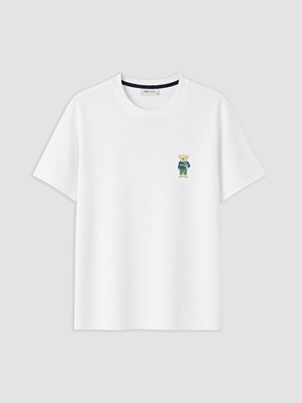 LCW Vision Crew Neck Bear Teddy Embroidered Men's T-shirt
