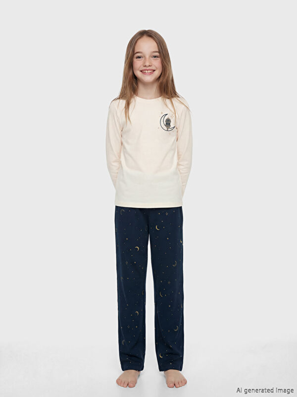 LCW Kids Bisiklet Yaka Baskılı Kız Çocuk Pijama Takımı