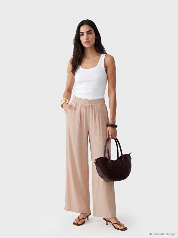 LCW Vision Elastic Waist Wide Leg Women's Trousers