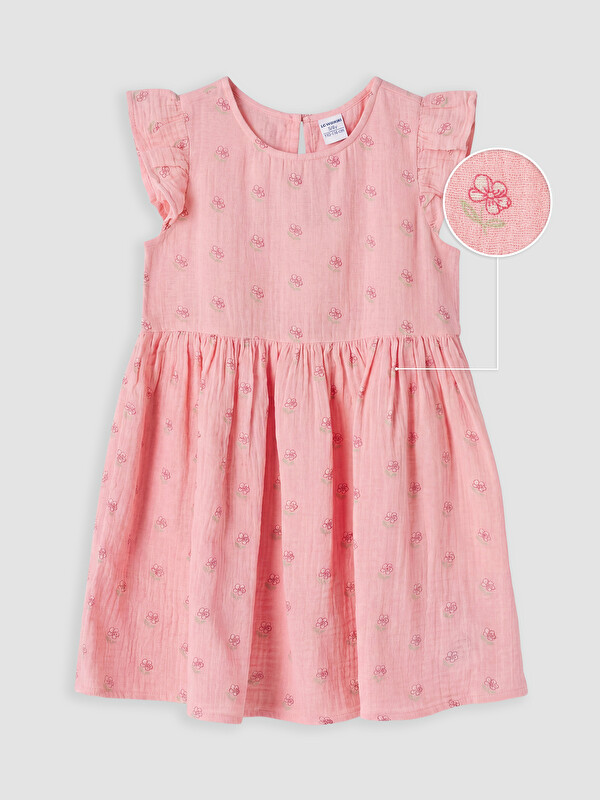 LCW Kids Rochie din muselină cu model floral pentru fete, cu guler rotund