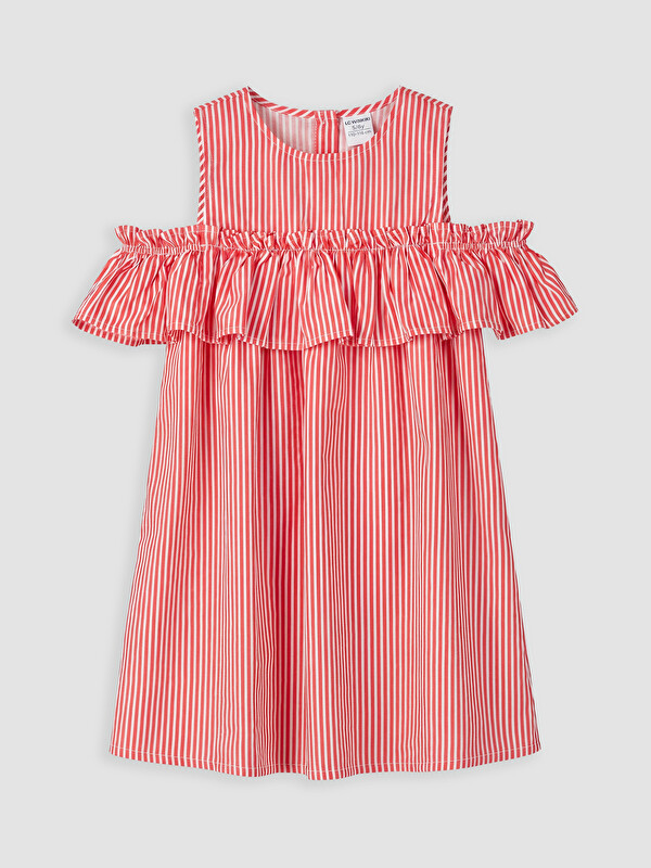 LCW Kids Crew Neck Striped Girls' Poplin Dress