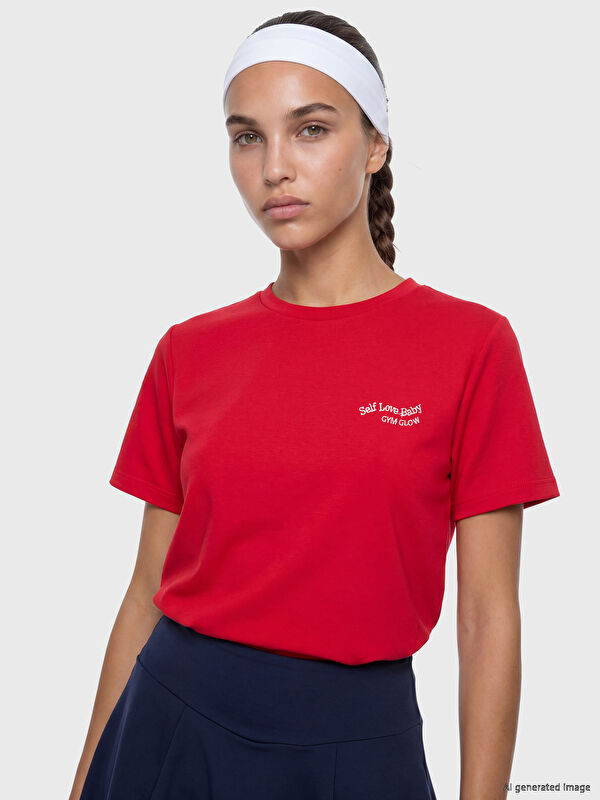KOOR SPORT Soft Touch Nakışlı Kadın Spor Tişört