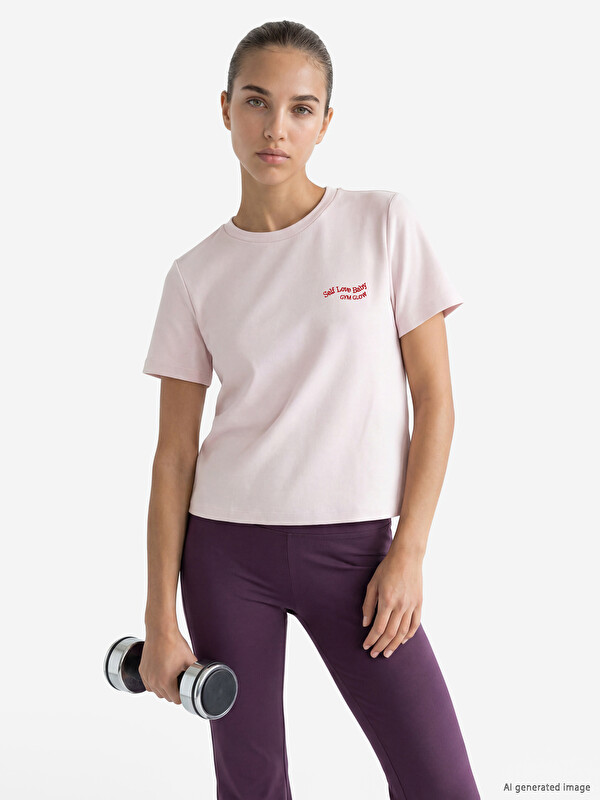 KOOR SPORT Soft Touch Nakışlı Kadın Spor Tişört