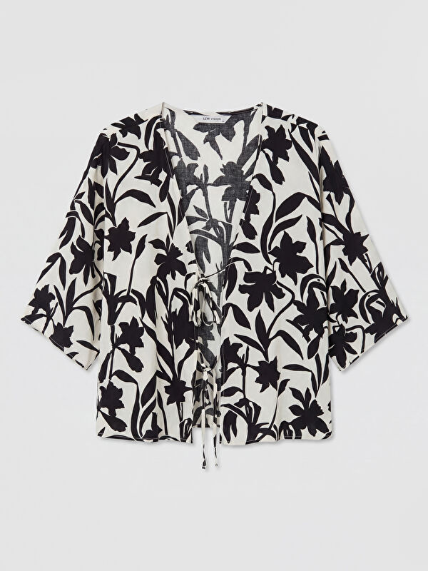 LCW Vision V Yaka Desenli Bağlamalı Kadın Kimono