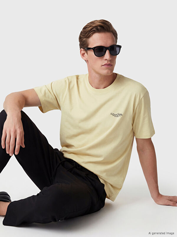 LCW Vision Loose Fit Bisiklet Yaka Baskılı Erkek Tişört