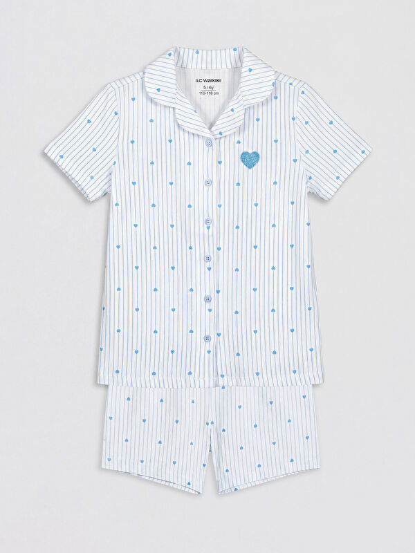 LCW Kids Gömlek Yaka Kız Çocuk Şortlu Pijama Takım