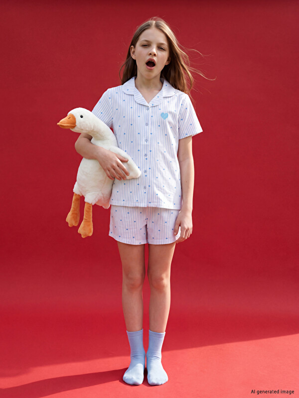 LCW Kids Пижамный комплект с шортами для девочек с рубашечным воротником