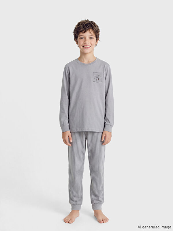 LCW Kids Bisiklet Yaka Baskılı Erkek Çocuk Pijama Takım