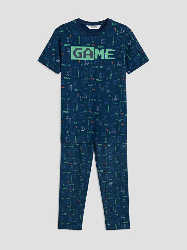 LCW Kids Bisiklet Yaka Baskılı Erkek Çocuk Pijama Takım