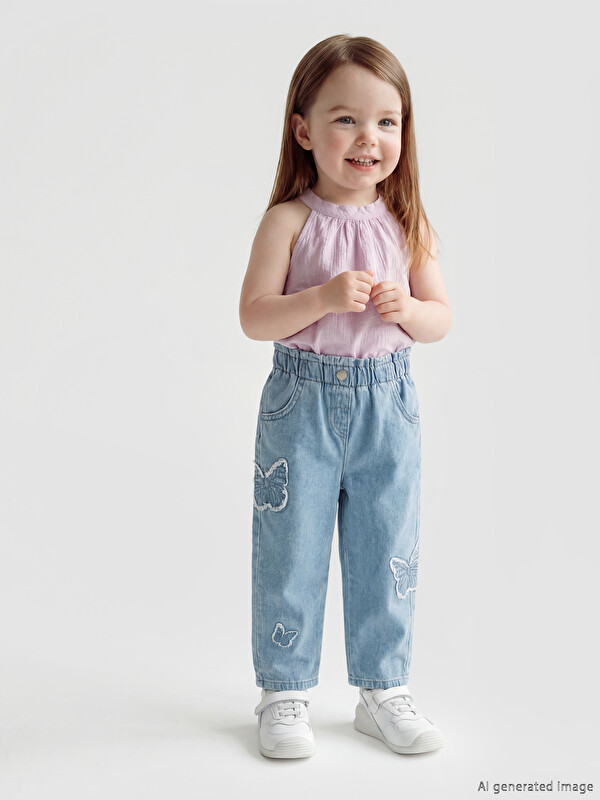 LCW baby Nakışlı Kız Bebek Jean Pantolon