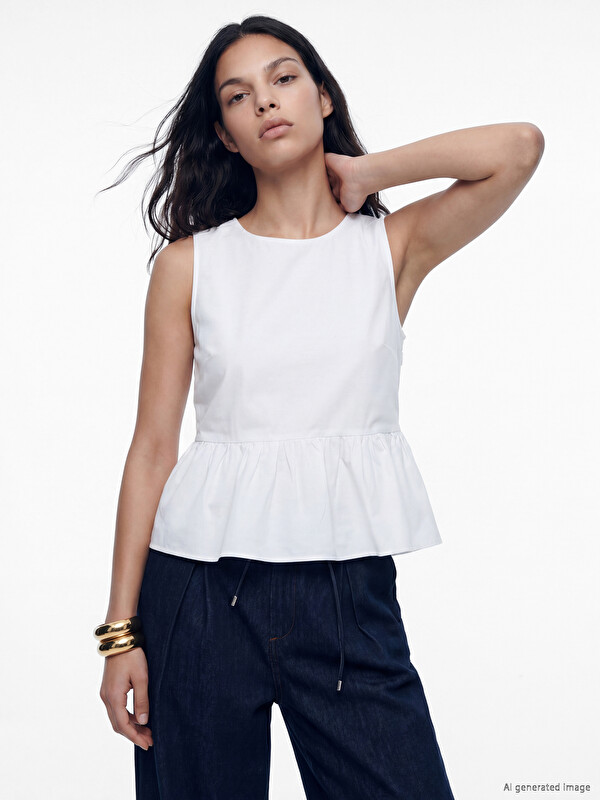 LCW Vision Crew Neck Peplum Ruched Blouse