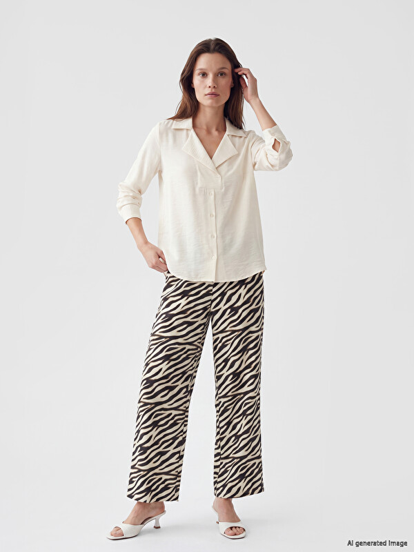 LCW Modest Beli Lastikli Zebra Desenli Kadın Pantolon