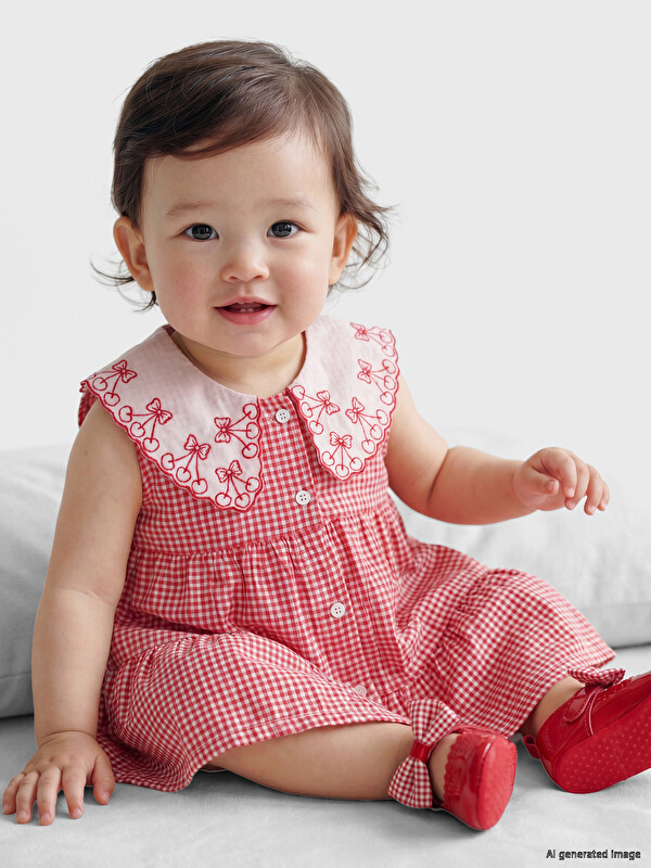 LCW baby Embroidered Peter Pan Collar Baby Girls' Dress