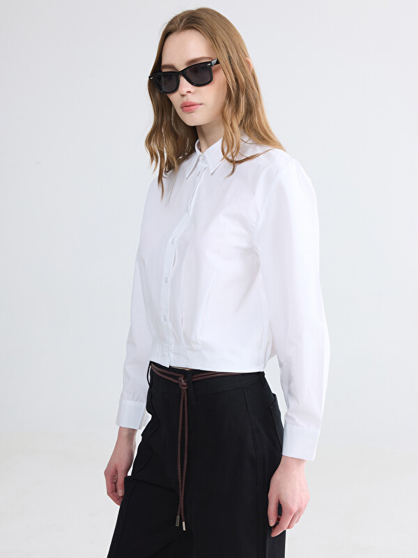 LCW Modest Pile Detaylı Crop Kadın Gömlek