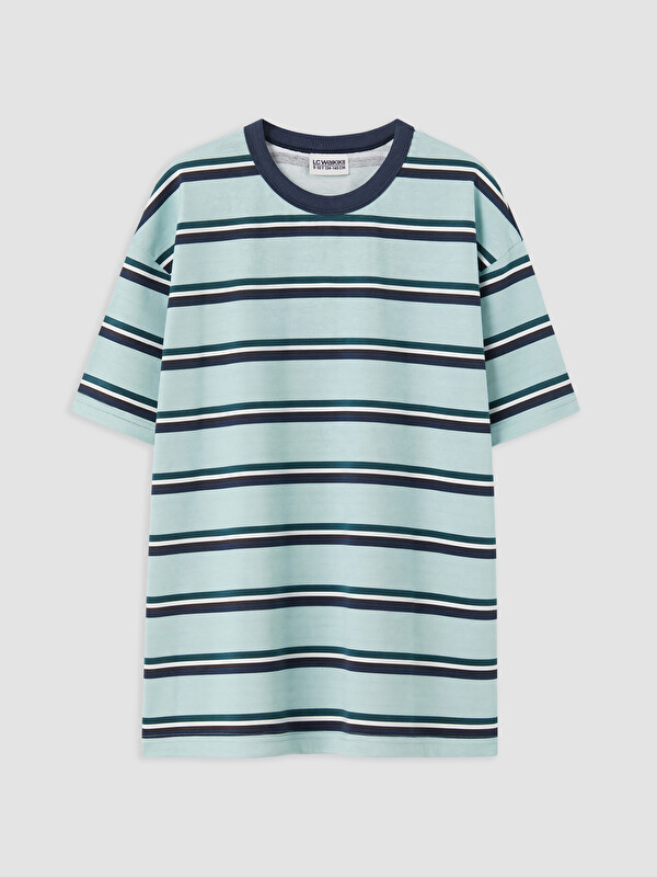 LCW Kids Bisiklet Yaka Çizgili Erkek Çocuk Tişört