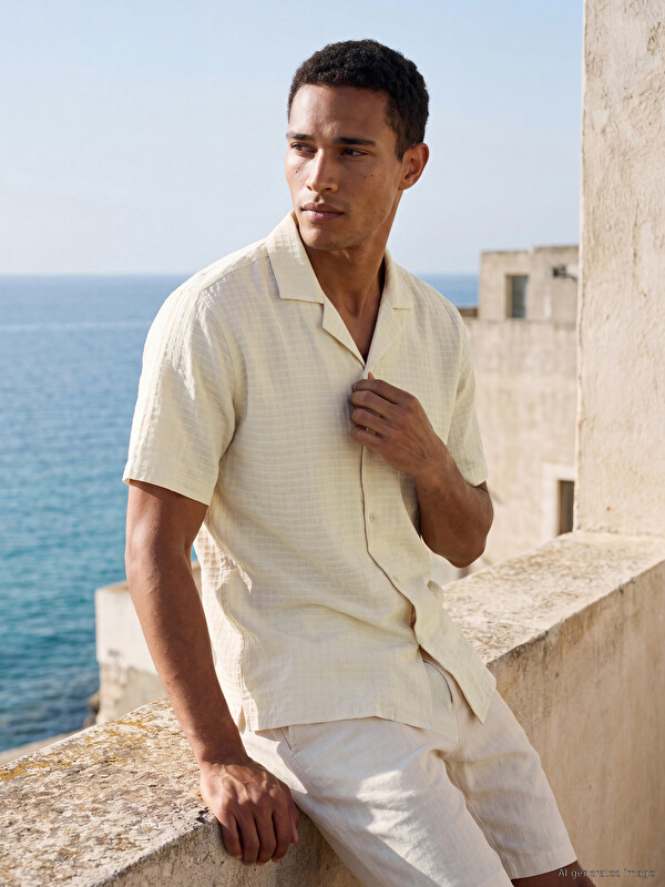 LCW Vision Regular Fit Resort Yaka Erkek Dokulu Gömlek