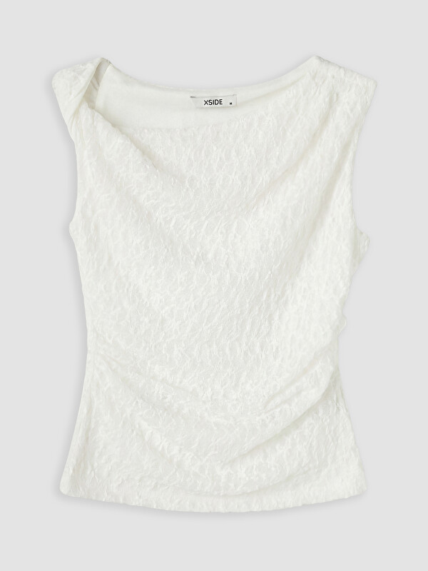 XSIDE Slash Neck Lace Ruched Blouse