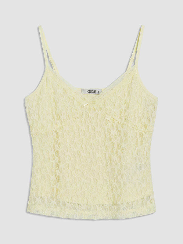 XSIDE V Yaka Dantelli İp Askılı Crop Bluz