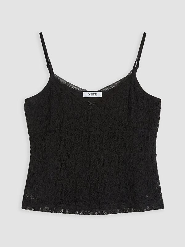 XSIDE V Yaka Dantelli İp Askılı Crop Bluz