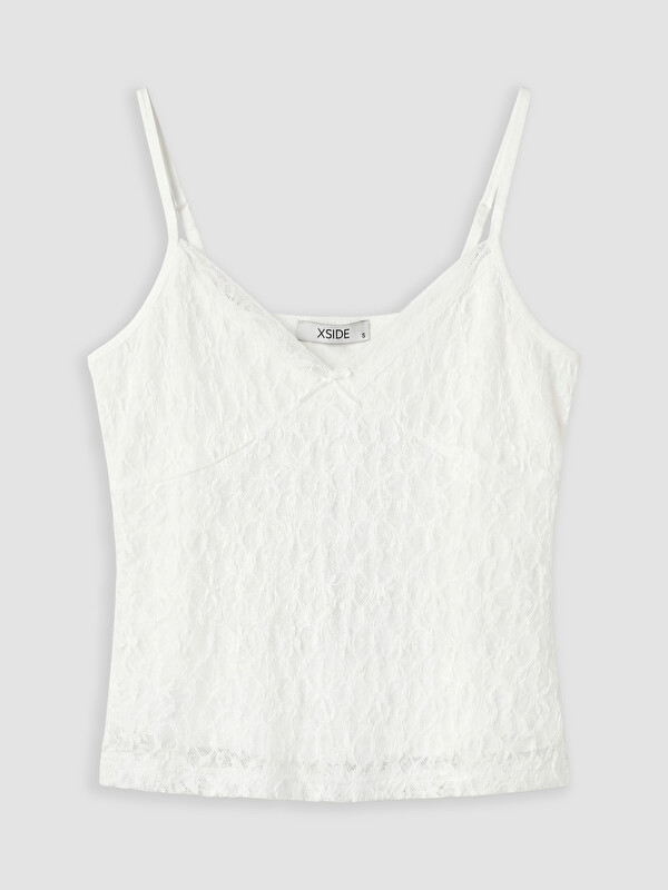 XSIDE V Yaka Dantelli İp Askılı Crop Bluz
