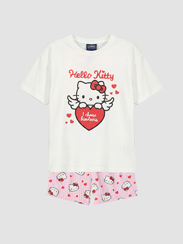 LCW Kids Hello Kitty Baskılı Kız Çocuk Şortlu Pijama Takımı