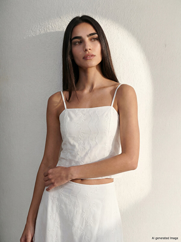 LCW Vision Kare Yaka İp Askılı Crop Bluz