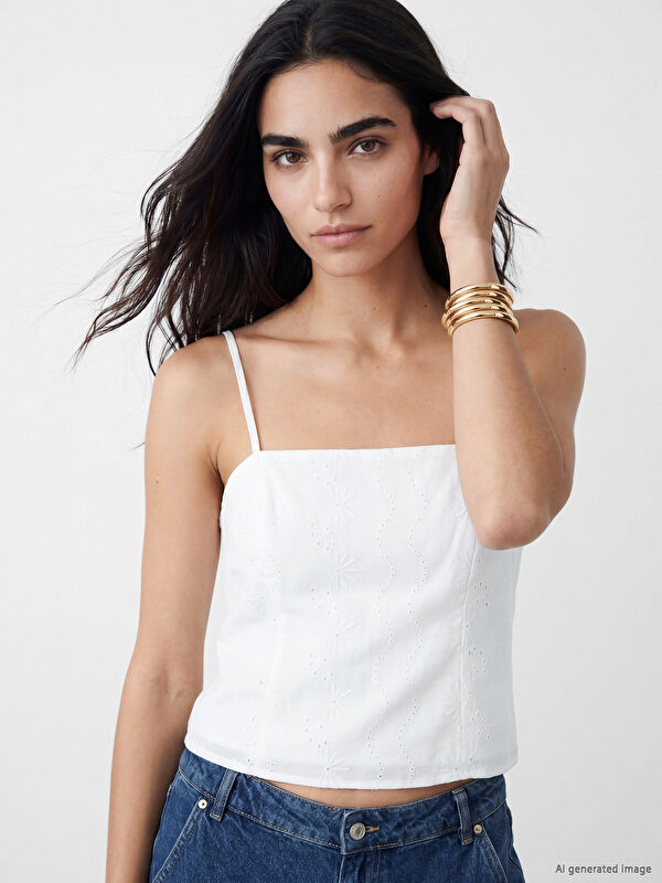 LCW Vision Kare Yaka İp Askılı Crop Bluz