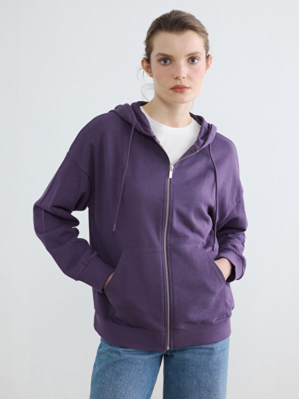 LCWAIKIKI Basic Kapüşonlu Oversize Kadın Fermuarlı Sweatshirt