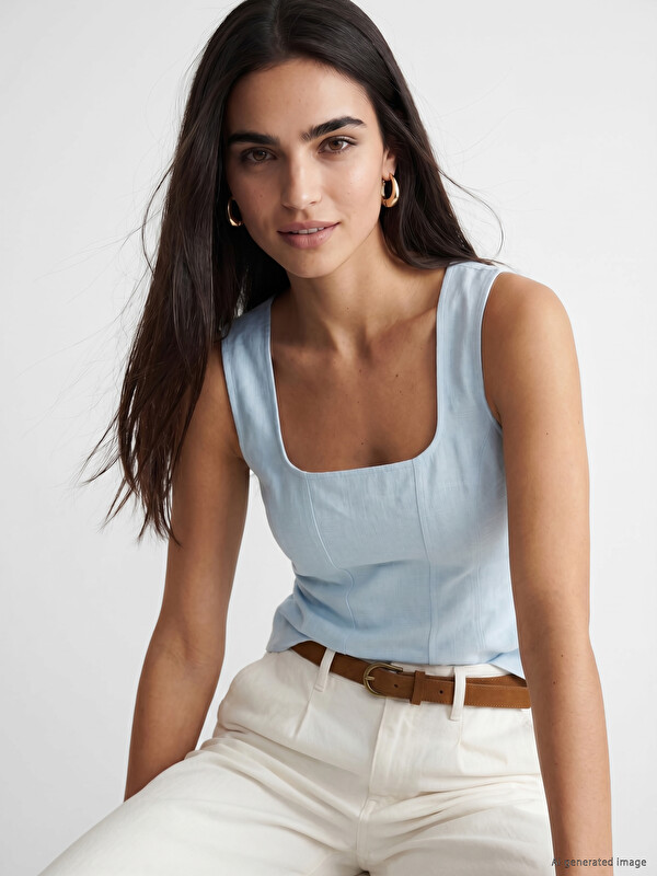 LCW Vision Square Neck Linen Blend Blouse
