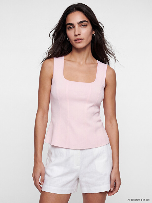 LCW Vision Square Neck Linen Blend Blouse