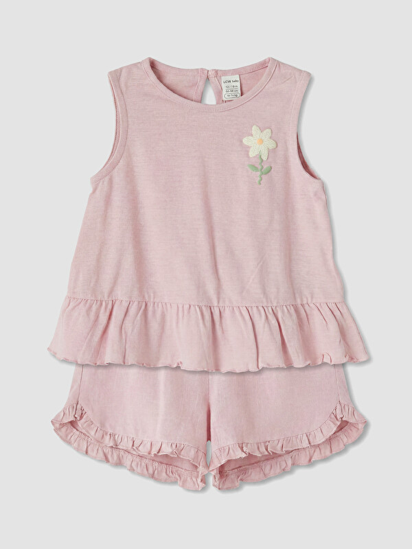 LCW baby Kız Bebek Çiçek Nakışlı Takım