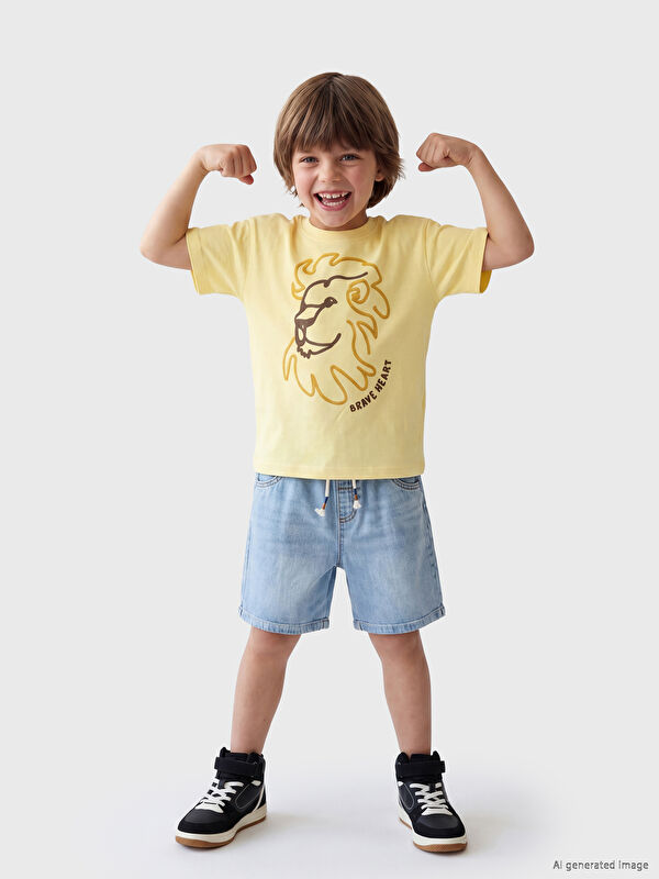 LCW Kids Bisiklet Yaka Baskılı Erkek Çocuk Tişört