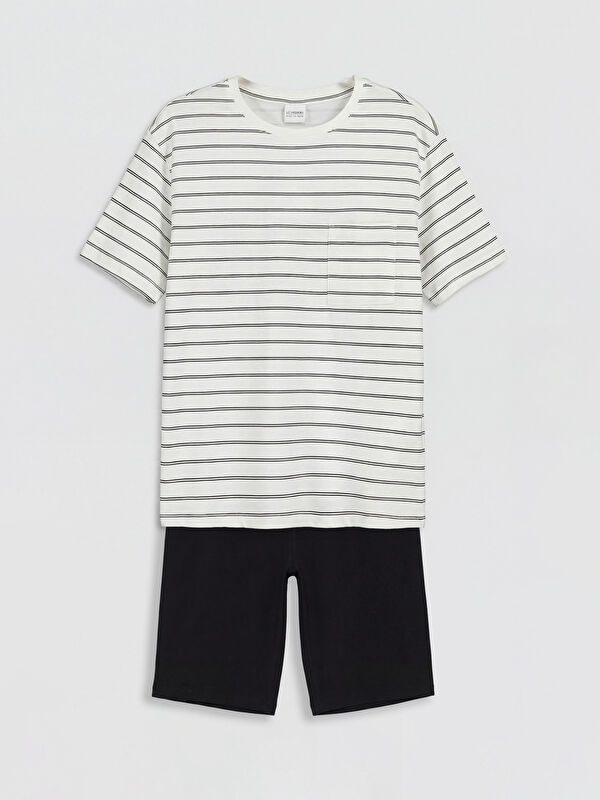 LCW Kids Bisiklet Yaka Erkek Çocuk Şortlu Pijama Takımı