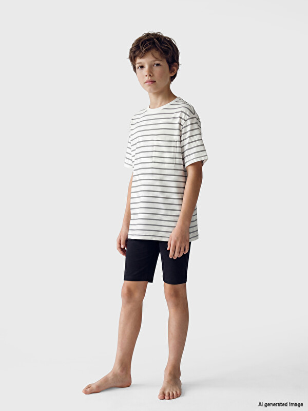 LCW Kids Crew Neck Boys' Shortie Pyjamas Set