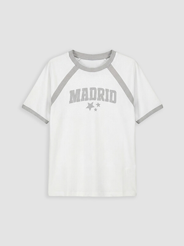 LCW Kids Bisiklet Yaka Madrid Baskılı Kız Çocuk Tişört