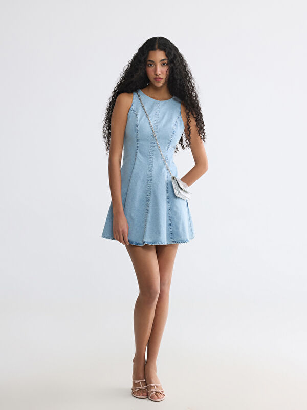 XSIDE Bisiklet Yaka A Kesim Mini Jean Elbise